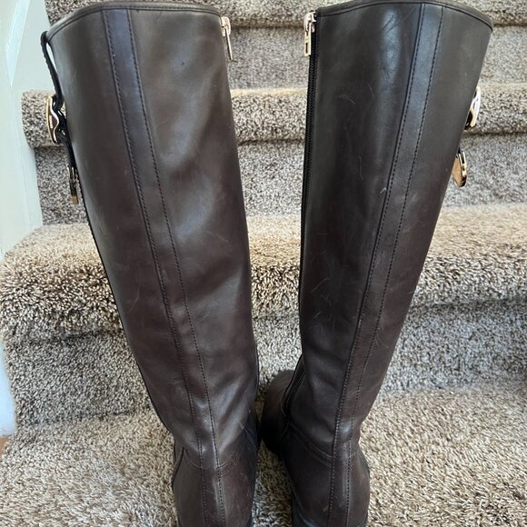 Coach Easton  Women's Tall Brown Side Zip Leather Boots. - Picture 5 of 13